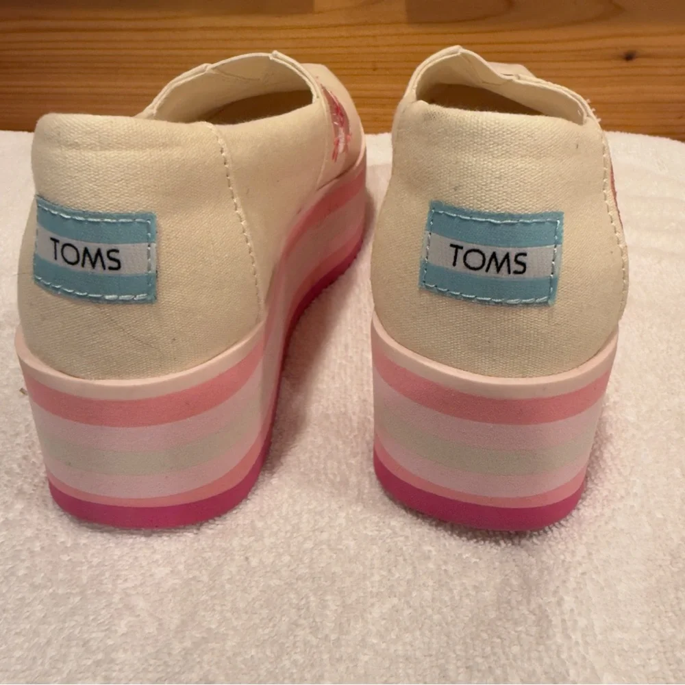 Toms Alpargata Platform‎ Pink Poppies Embroidered Canvas sz /5.5